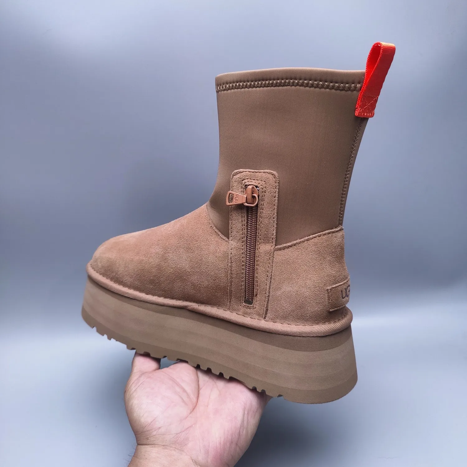 💰560 UGG sheepskin all-in-one snow boots 4031 Thick-soled elastic mid-cut casual style Color: Maroon Black Sand Size: 35-40